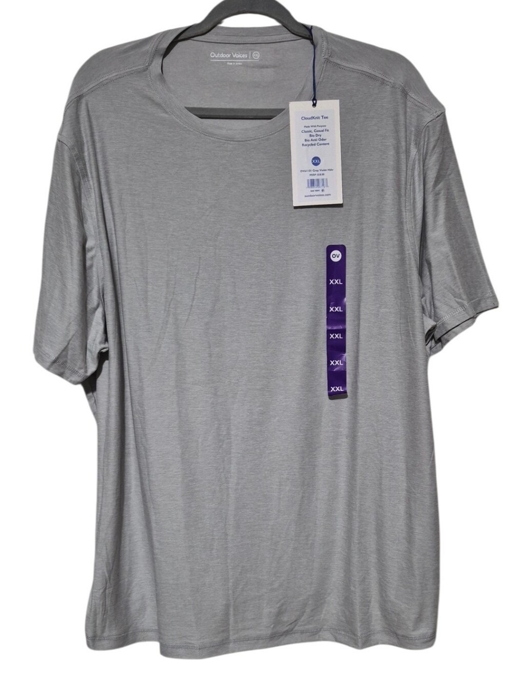 Outdoor Voices CloudKnit Tee Gray Violet Heather Bio Dry T-Shirt XXL New